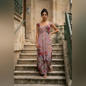 Maurices Paisley Maxi Dress Size M Pink Boho Sleeveless Flowy